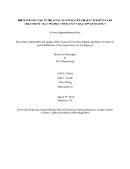 Diffuser Fouling Mitigation, Wastewater Characteristics and Treatment Technology Impact on Aeration Efficiency