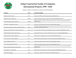 Antigo Construction Family of Companies International Projects, 1999 - 2020