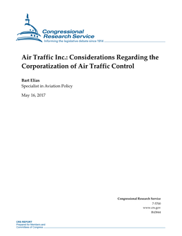 Considerations Regarding the Corporatization of Air Traffic Control