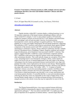 Extensive Viral Mimicry of Human Proteins in AIDS, Multiple Sclerosis and Other Autoimmune Disorders, Late-Onset and Familial Al