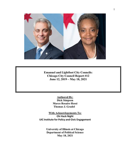 Emanuel and Lightfoot City Councils: Chicago City Council Report #12 June 12, 2019 – May 18, 2021