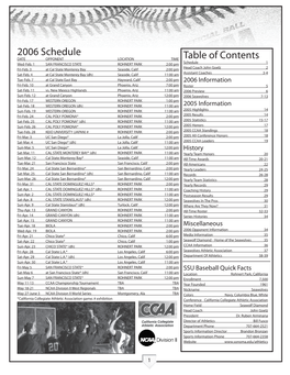 2006 Schedule Table of Contents