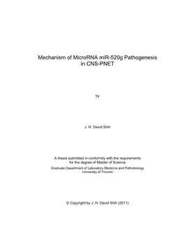 Mechanism of Microrna Mir-520G Pathogenesis in CNS-PNET