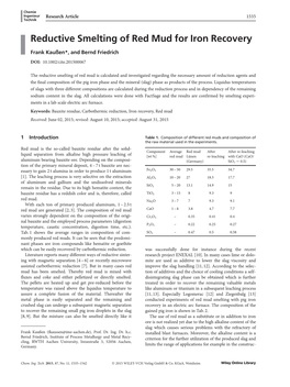 Reductive Smelting of Red Mud for Iron Recovery