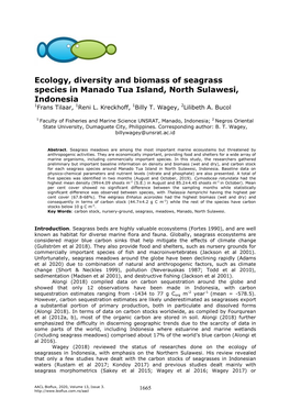 Ecology, Diversity and Biomass of Seagrass Species in Manado Tua Island, North Sulawesi, Indonesia 1Frans Tilaar, 1Reni L