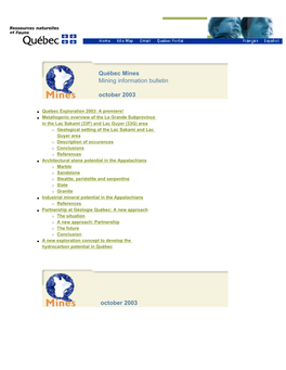 Québec Mines Mining Information Bulletin