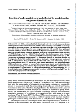 Kinetics of Dodecanedioic Acid and Effect of Its Administration on Glucose Kinetics in Rats by ALESSANDRO BERTUZZI', GELTRUDE MINGRONE', ANDREA DE GAETAN03