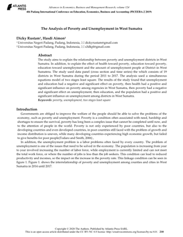 The Analysis of Poverty and Unemployment in West Sumatra Dicky Rustam1, Hasdi Aimon2 Abstract Introduction