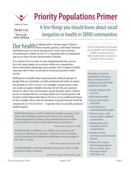 Priority Populations Primer a Few Things You Should Know About Social Inequities in Health in SDHU Communities