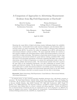 A Comparison of Approaches to Advertising Measurement: Evidence from Big Field Experiments at Facebook∗