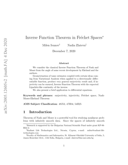 4 Dec 2020 Inverse Function Theorem in Fréchet Spaces