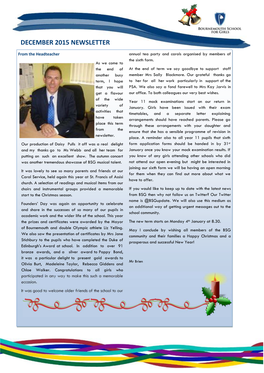 December 2015 Newsletter