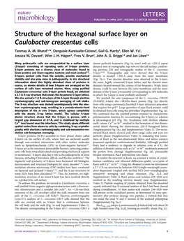 Structure of the Hexagonal Surface Layer on Caulobacter Crescentus Cells Tanmay A