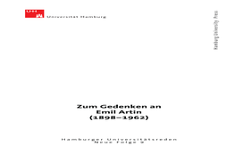 Zum Gedenken an Emil Artin (1898–1962) Hamburger Universitätsreden Neue Folge 9