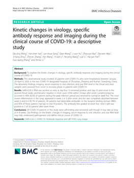 Kinetic Changes in Virology, Specific Antibody Response and Imaging