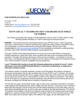 Ufcw Local 7 Celebrates Key Colorado Electoral Victories