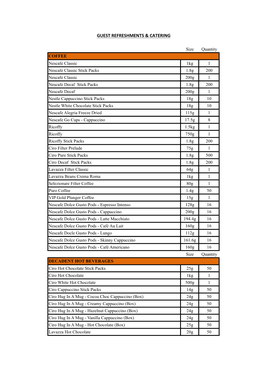 Guest Refreshments & Catering