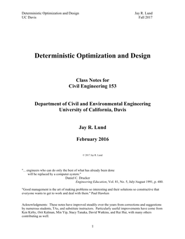 Deterministic Optimization and Design Jay R