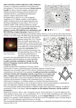 THE CONSTELLATION CIRCINUS, the COMPASS Circinus Is a Small