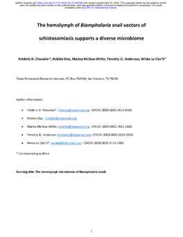 The Hemolymph of Biomphalaria Snail Vectors of Schistosomiasis Supports a Diverse Microbiome