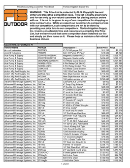 WARNING: This Price List Is Protected by U. S. Copyright Law and Unfair and Deceptive Competition Laws