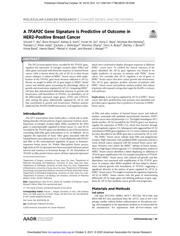 A TFAP2C Gene Signature Is Predictive of Outcome in HER2-Positive Breast Cancer Vincent T