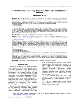 Tools for Linguloid Taxonomy: the Genus Obolus (Brachiopoda) As an Example