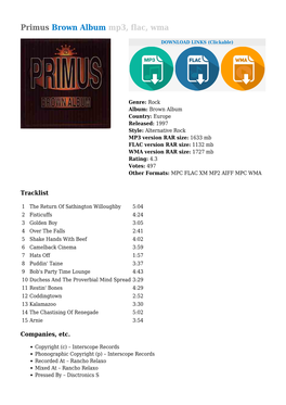 Primus Brown Album Mp3, Flac, Wma