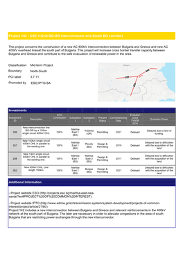 Project 142 - CSE 4 (2Nd BG-GR Interconnector and South BG Corridor)