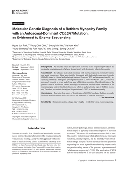 Molecular Genetic Diagnosis of a Bethlem Myopathy Family with an Autosomal-Dominant COL6A1 Mutation, As Evidenced by Exome Sequencing