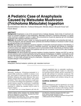 Tricholoma Matsutake) Ingestion Kazushi Ichikawa1,Reikoito1, Yoshinori Kobayashi1, Michiko Aihara2, Hiroyuki Osuna2 and Yukoh Aihara1