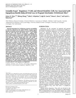 Unstable Foxp3 Regulatory T Cells and Altered Dendritic Cells Are