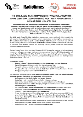 The Bfi & Radio Times Television Festival 2019 Announces More Events Including Opening Night with Joanna Lumley