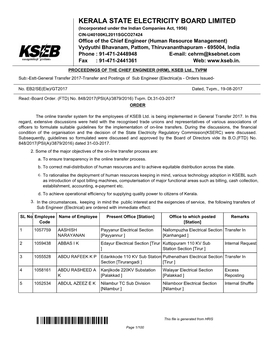 List of Sub Engineer (Electrical) Included in Transfer Order