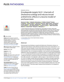 Emodepside Targets SLO-1 Channels of Onchocerca Ochengi and Induces Broad Anthelmintic Effects in a Bovine Model of Onchocerciasis