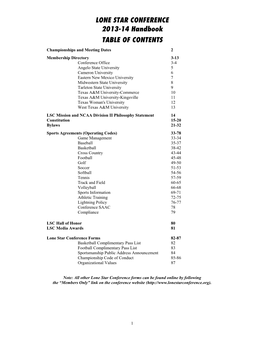 LONE STAR CONFERENCE 2013-14 Handbook TABLE OF