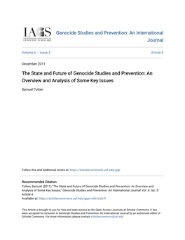 The State and Future of Genocide Studies and Prevention: an Overview and Analysis of Some Key Issues