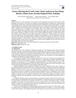 Factor Affecting Beef Cattle Value Chain Analysis in Nono Benja District, Jimma Zone, Oromia Regional State, Ethiopia