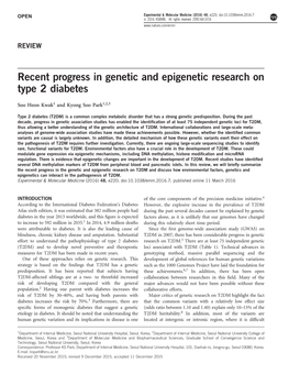 Recent Progress in Genetic and Epigenetic Research on Type 2 Diabetes