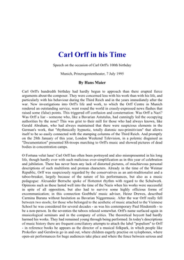Carl Orff in His Time