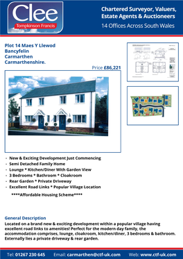 Plot 14 Maes Y Llewod Bancyfelin Carmarthen Carmarthenshire. Price £86,221