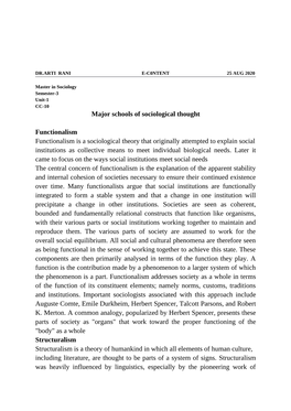 Major Schools of Sociological Thought