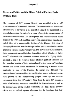 Chapter II Sectarian Politics and the Minor Political Parties: Early 1920S