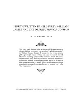 “Truth Written in Hell-Fire”: William James and the Destruction of Gotham