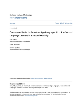Constructed Action in American Sign Language: a Look at Second Language Learners in a Second Modality