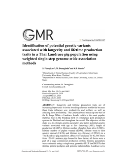 Identification of Potential Genetic Variants Associated with Longevity
