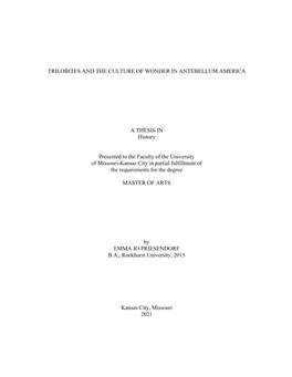 Trilobites and the Culture of Wonder in Antebellum America