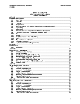 Zoning Ordinance Table of Contents 9/26/2006