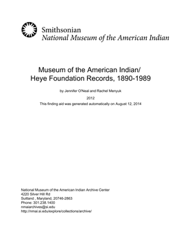 Heye Foundation Records, 1890-1989