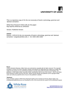 On the Non-Necessity of Levels in Phonology, Grammar and 'Abstract